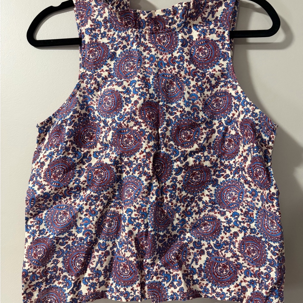 J. Crew Cream Tank Top with Blue & Purple Paisley Print